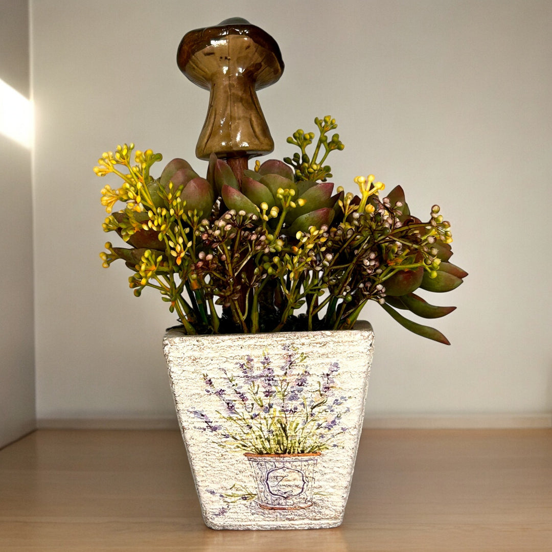 Cute Ceramic Pot with Faux Plants Design - 2