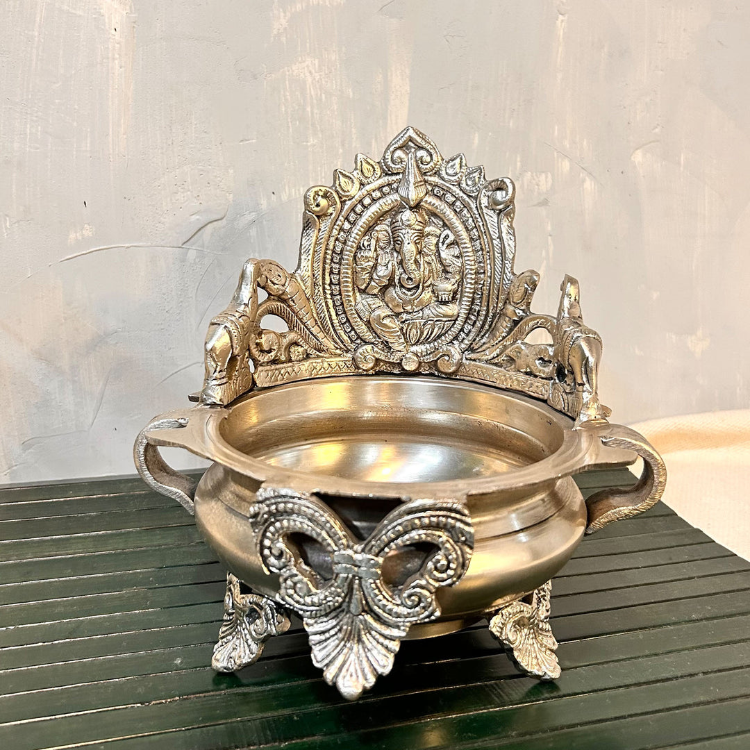 Silver Brass Urli with Ganpati