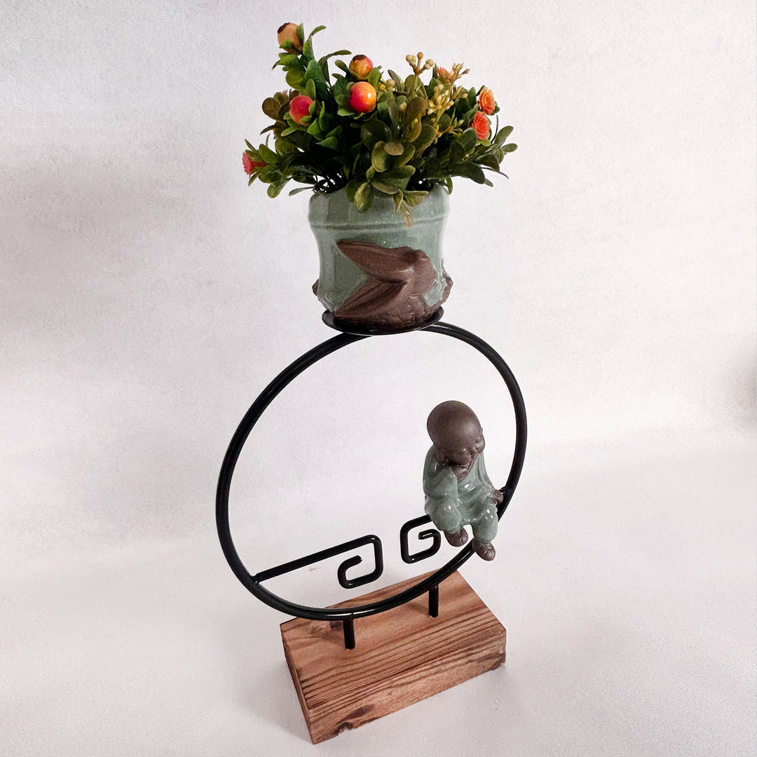 Monk Figurine with Potted Plants. Design 1