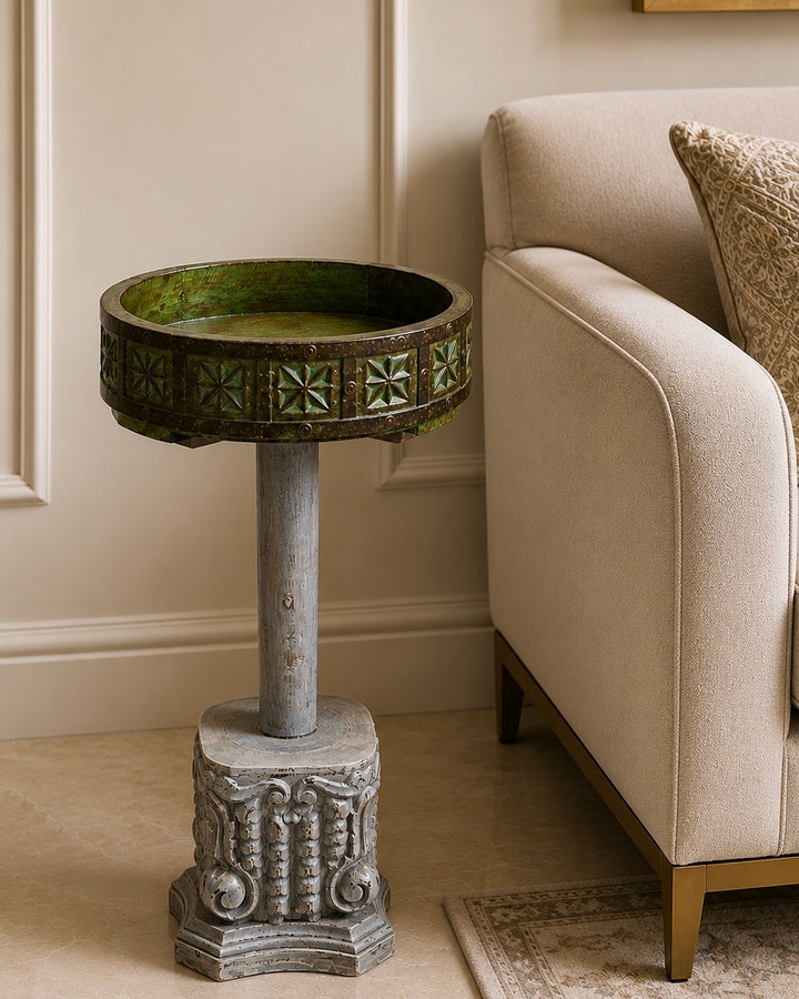 Ameen White and Green Side Table