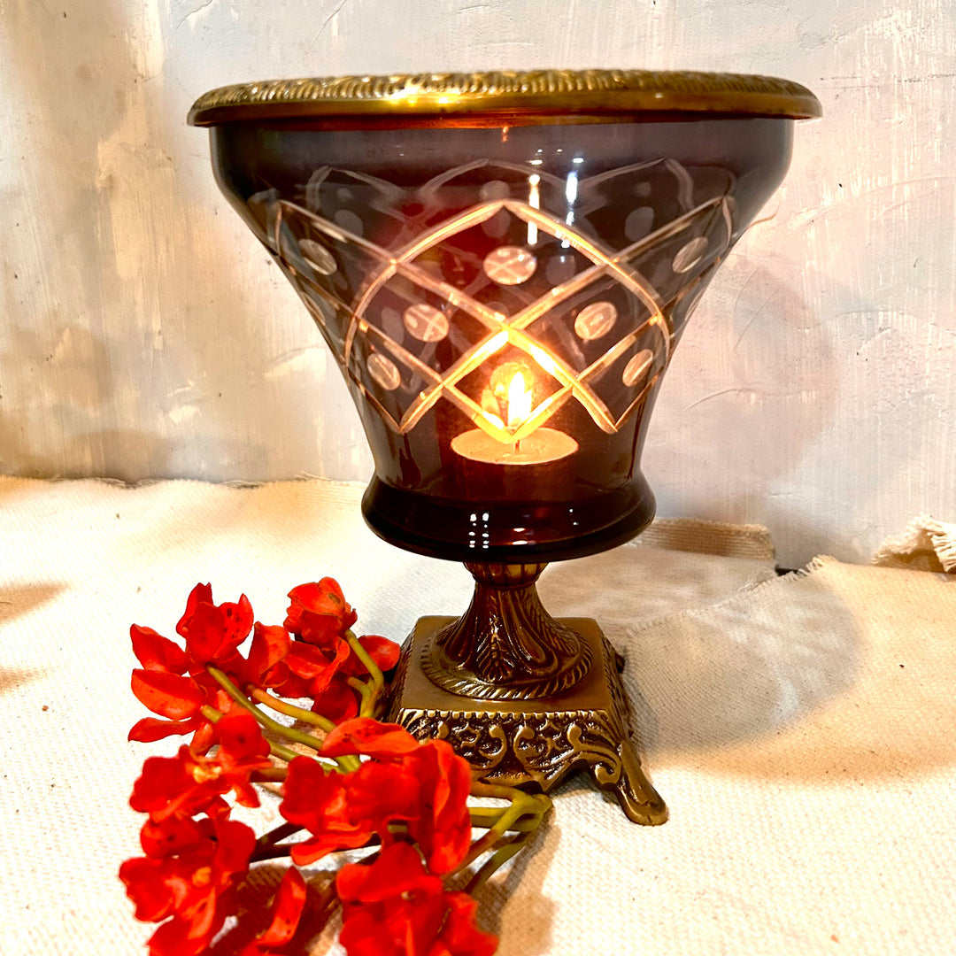 Blue Glass Vase with Brass Stand Design Two