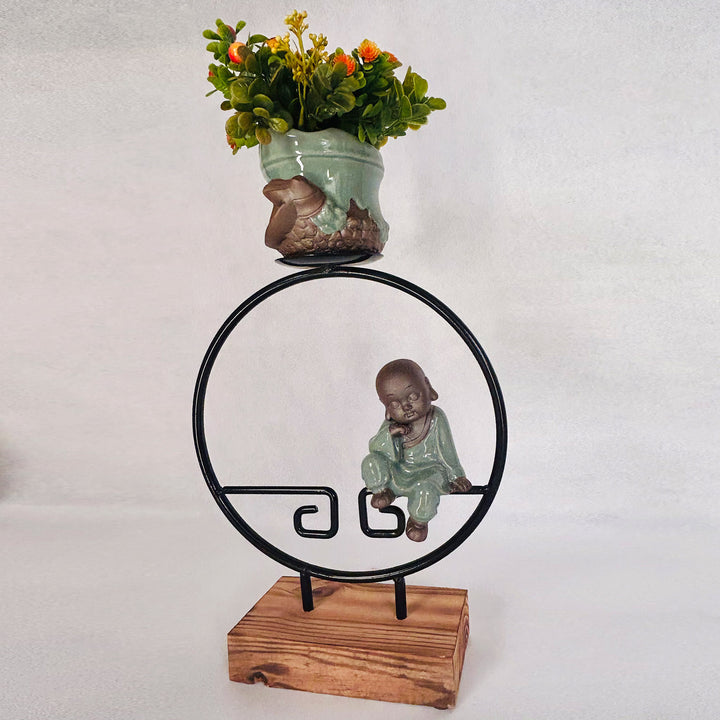 Monk Figurine with Potted Plants. Design 1