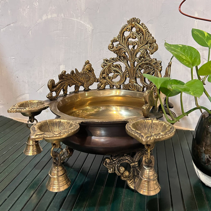 Antique Brass Urli With Diya Large