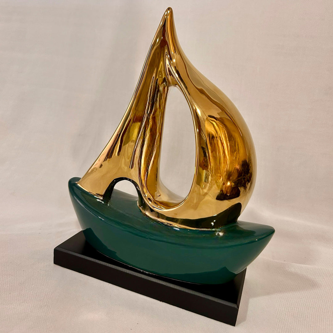 Green & Gold  Ceramic Ship Design Three