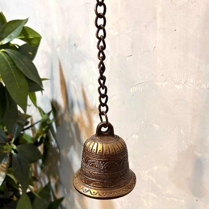 Brass bell with brass chain. verandah decor