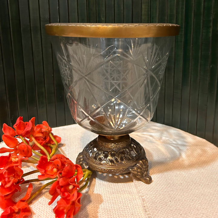 Glass Vase with Brass Stand Design Three