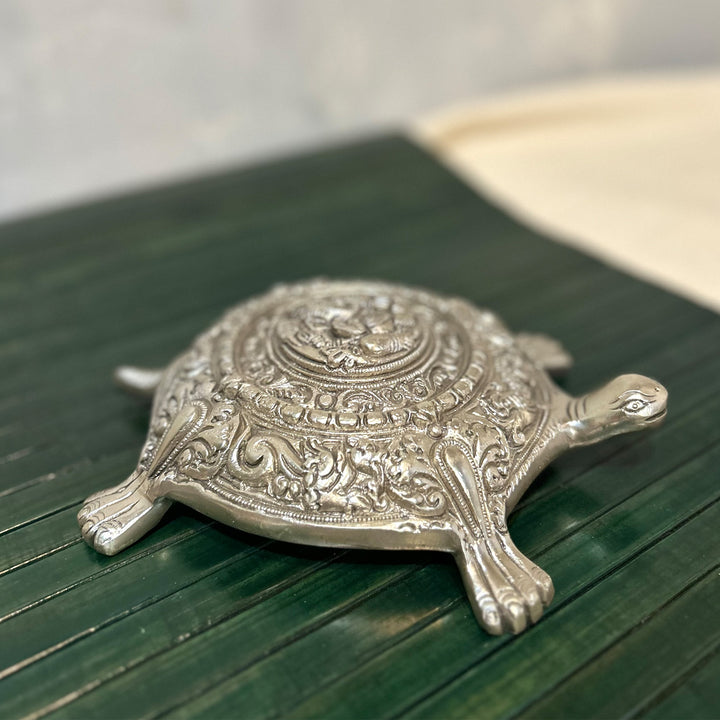 Silver Plated Brass Turtle with Ganpati