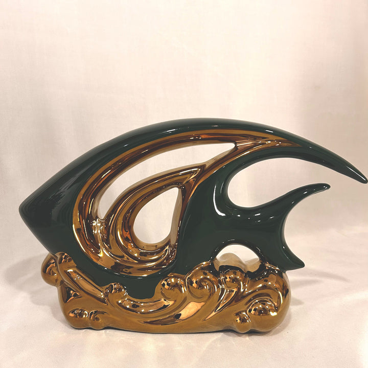 Green & Gold Ceramic Fish Design 1