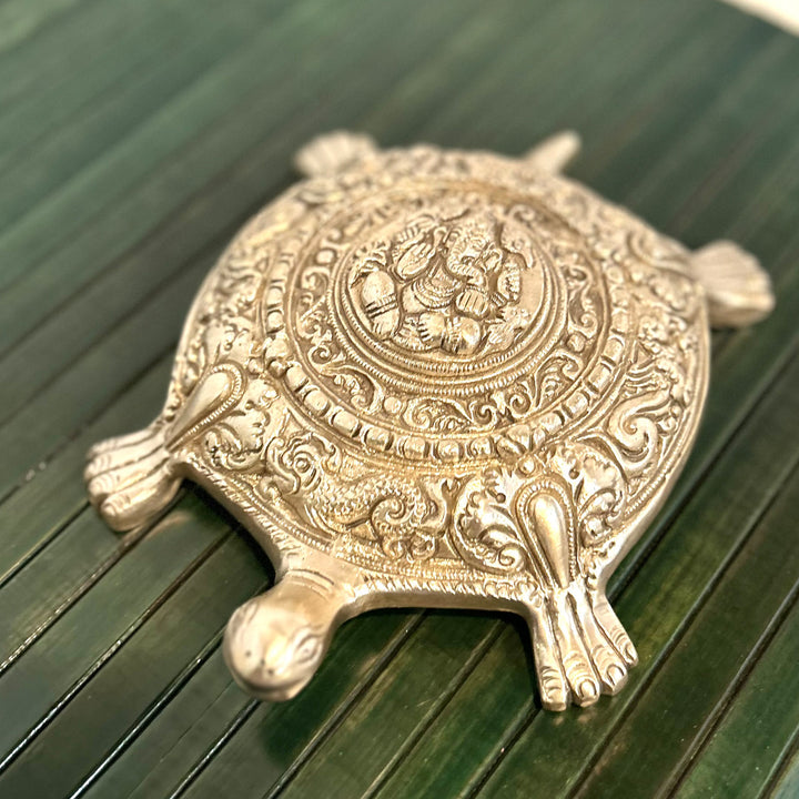 Silver Plated Brass Turtle with Ganpati