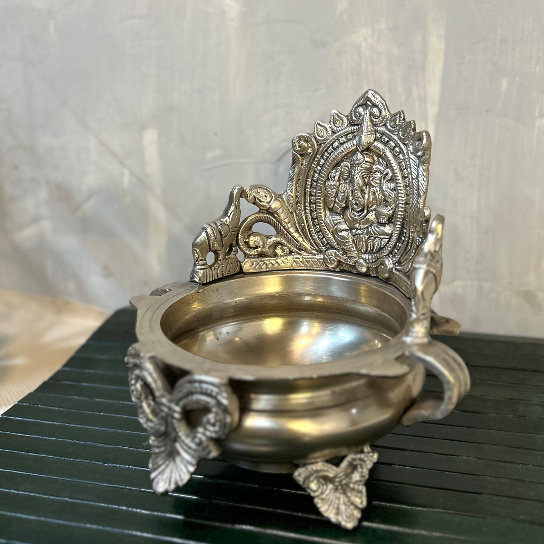 Silver Brass Urli with Ganpati