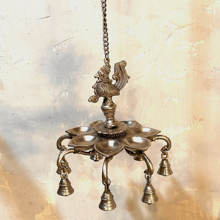 Silver Plated Brass Peacock Hanging Diya