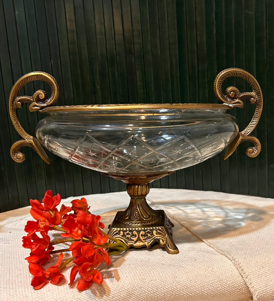 Glass Vase with Brass Stand Design One