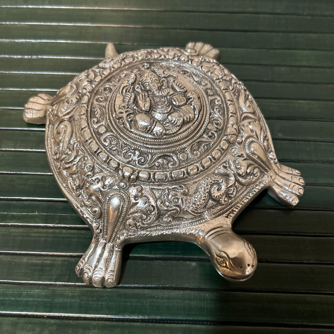 brass turtle silver plated with ganpati. Office and home decor.