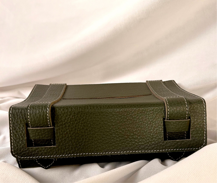 Green Leather Tissue Holder