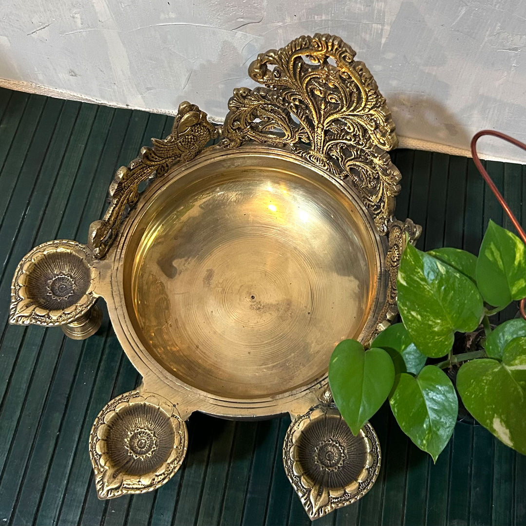 Antique Brass Urli With Diya Large