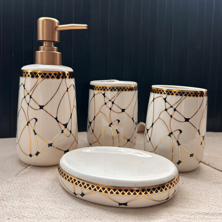 cream and gold bathroom set , ceramic bathroom set