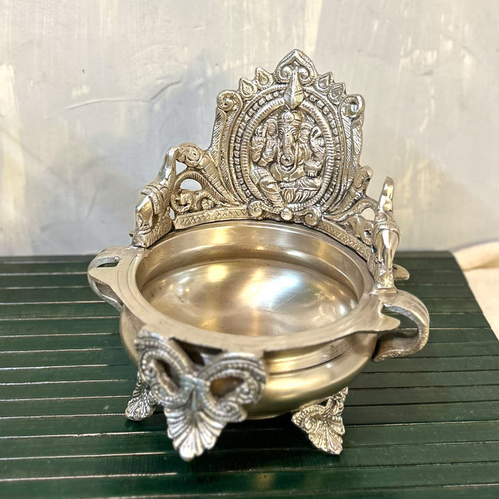 Silver Brass Urli with Ganpati