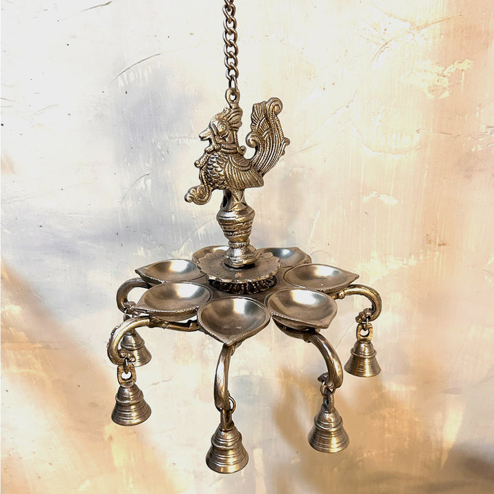 Silver Plated Brass Peacock Hanging Diya