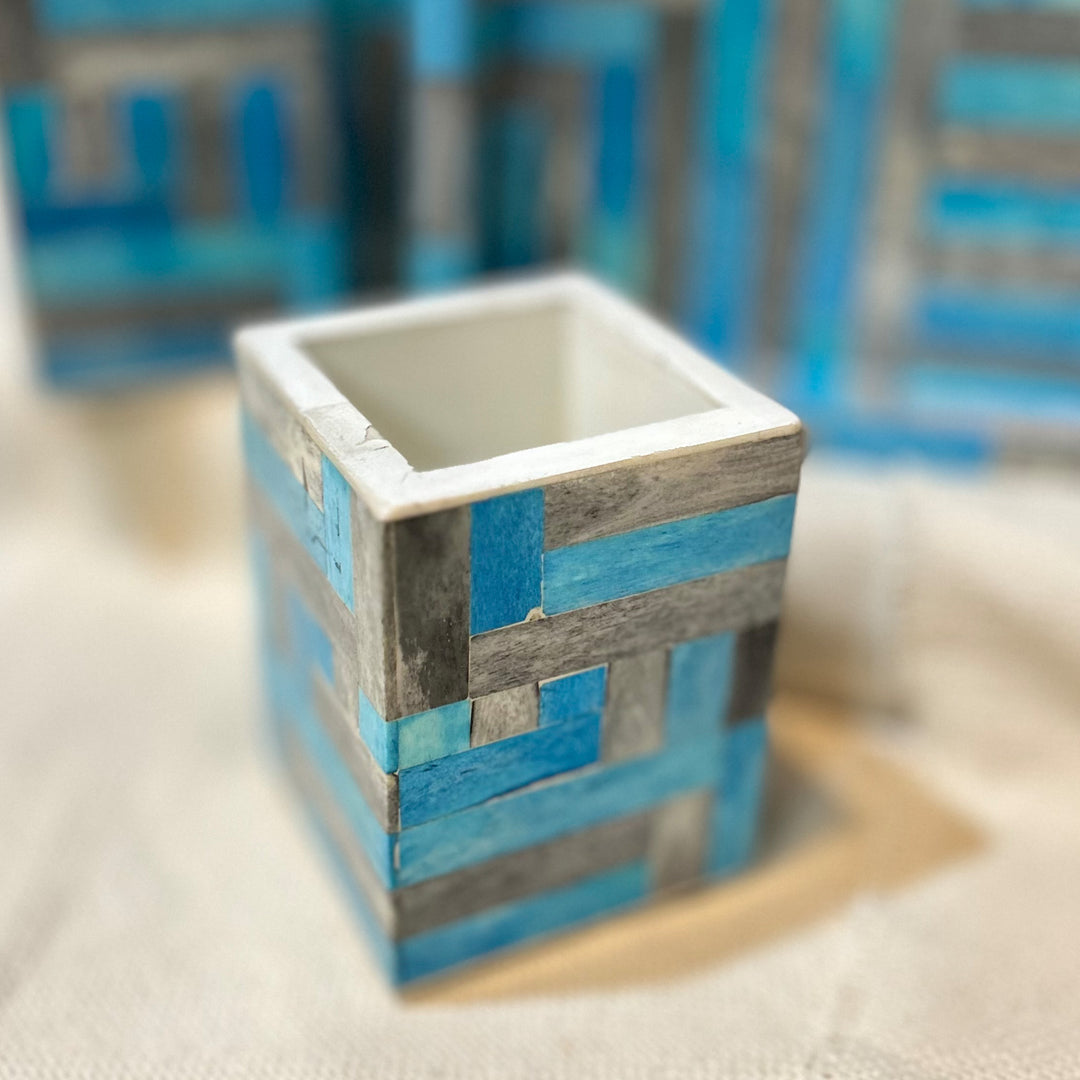 Blue Grey Inlay Bath Set of 5