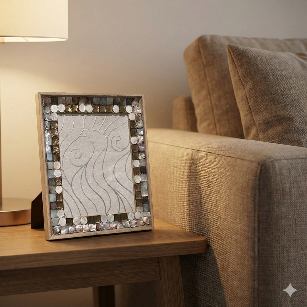 Luxe Photo Frame with Shell & Stone Inlay