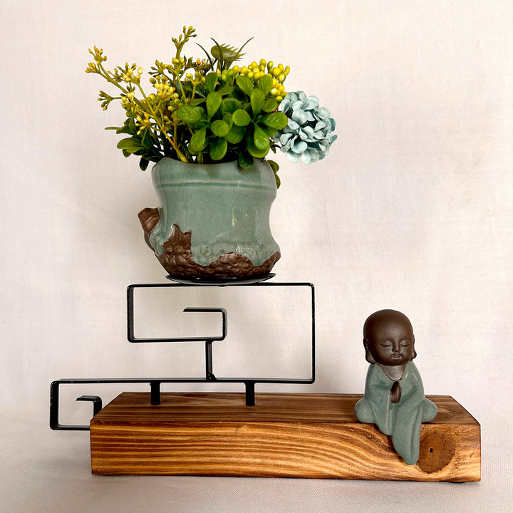 Monk Figurine with Potted Plants. Design 2