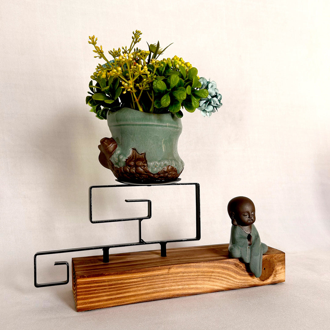 Monk Figurine with Potted Plants. Design 2