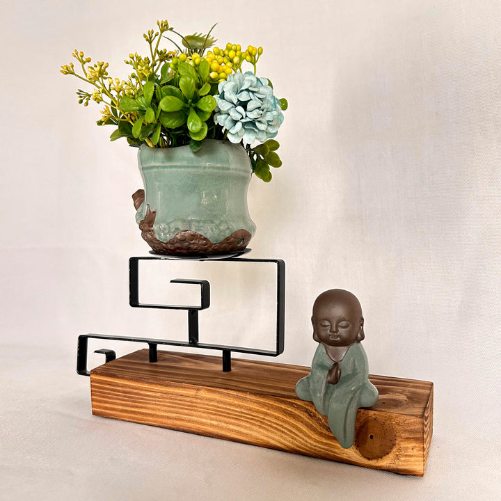 Monk Figurine with Potted Plants. Design 2