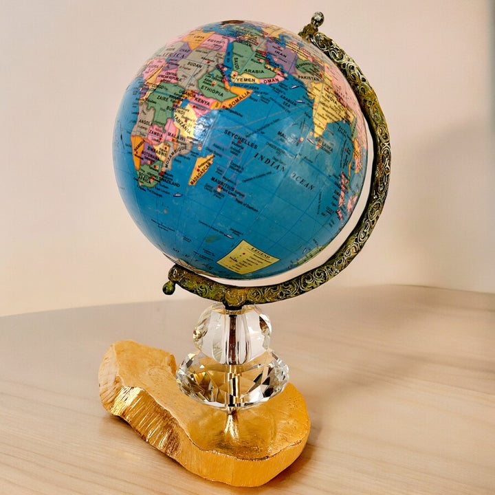 Luxe Blue Globe with Brass Base Medium