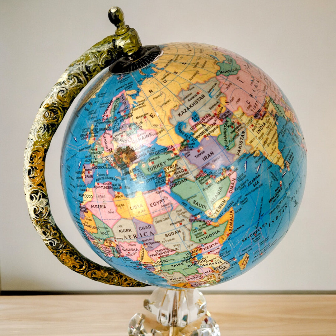 Luxe Blue Globe with Brass Base Medium