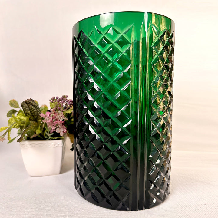 Green Cut Glass Vase Design Two