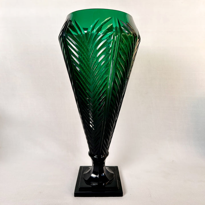 Green Cut Glass Vase Design Three