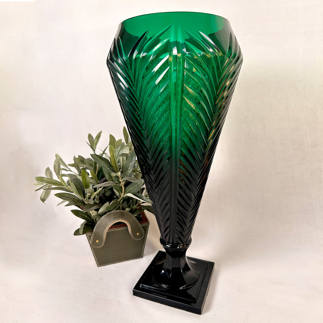 Green Cut Glass Vase Design Three