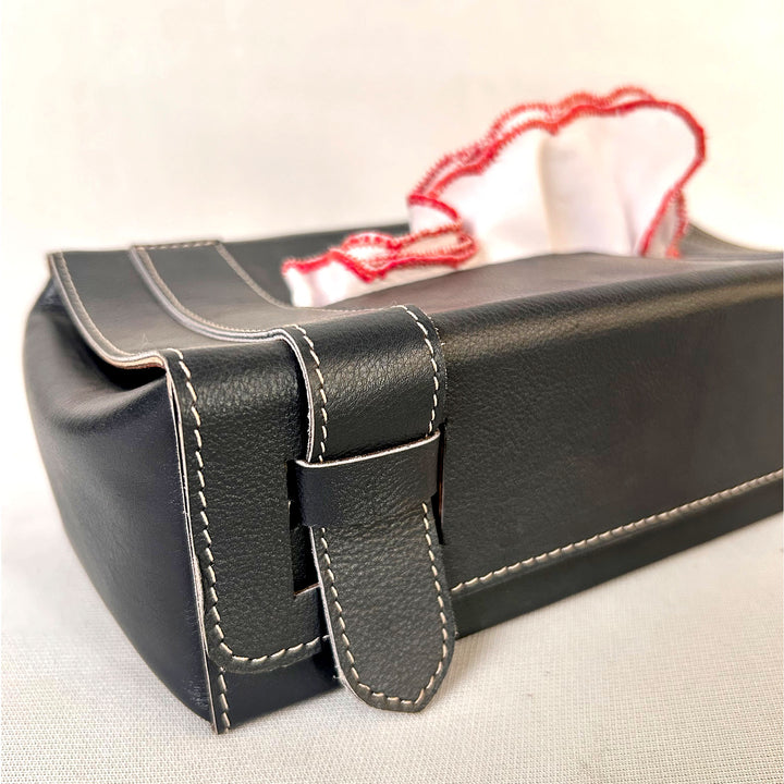 Black Leather Tissue Holder