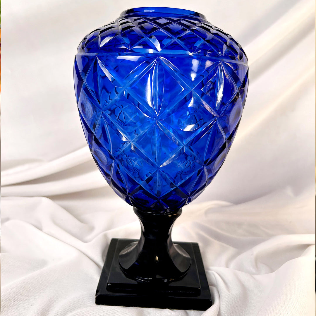 Blue Crystal Cut Glass Vase 1