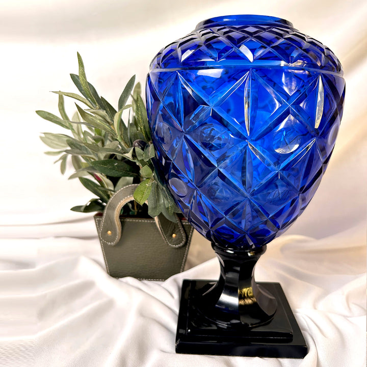 Blue Crystal Cut Glass Vase 1