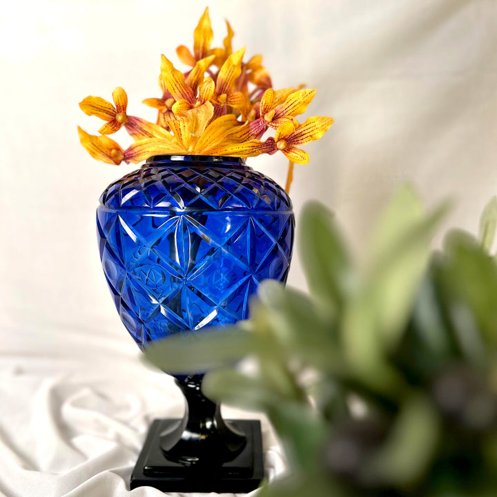 blue crystal cut glass decor piece