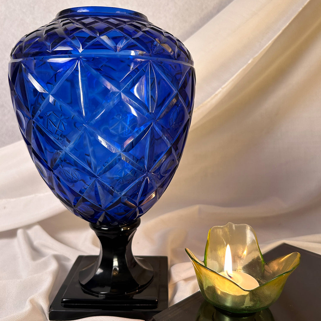 Blue Crystal Cut Glass Vase 1