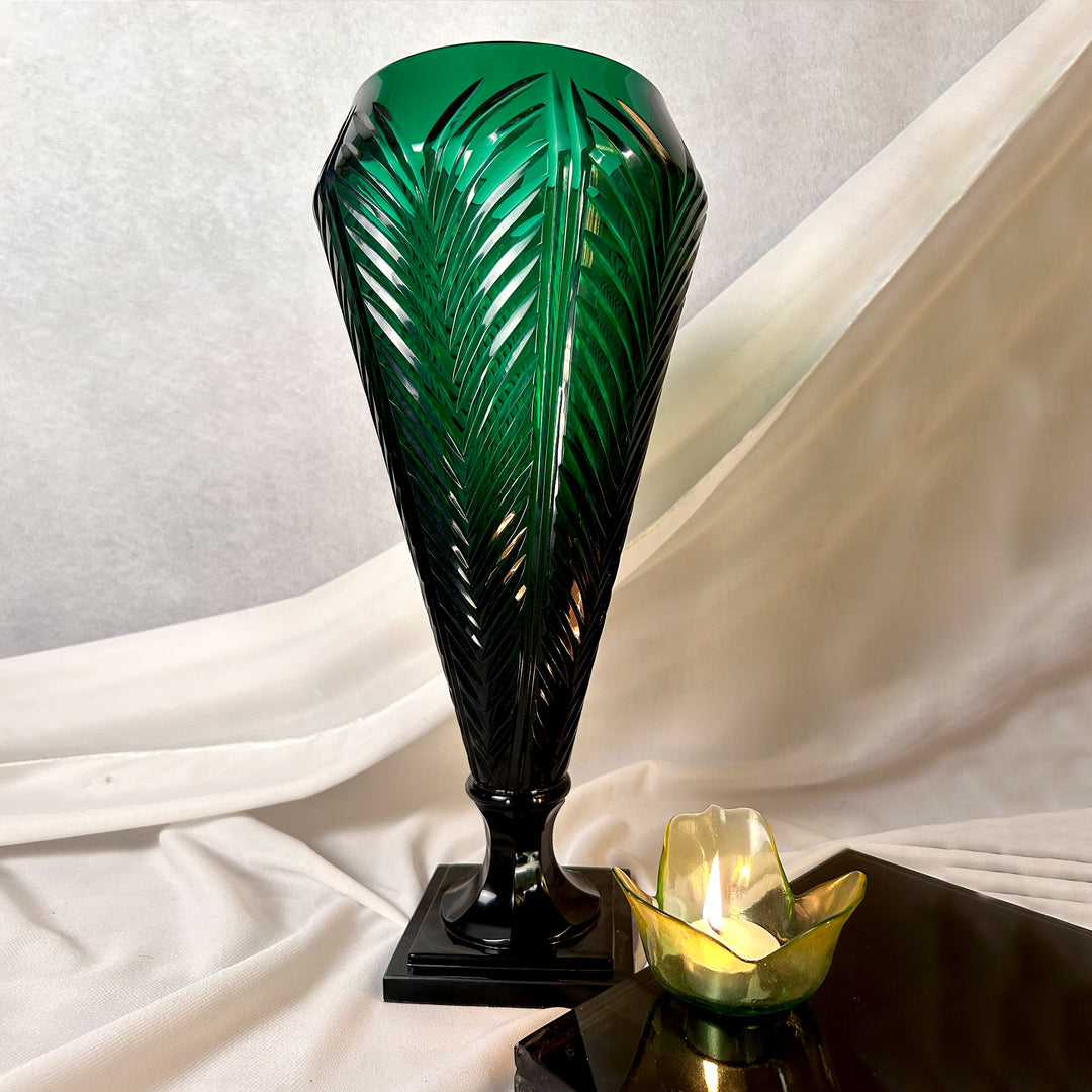 Green Cut Glass Vase Design Three