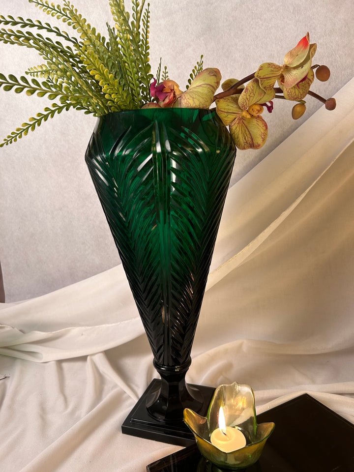 Green Cut Glass Vase Design Three