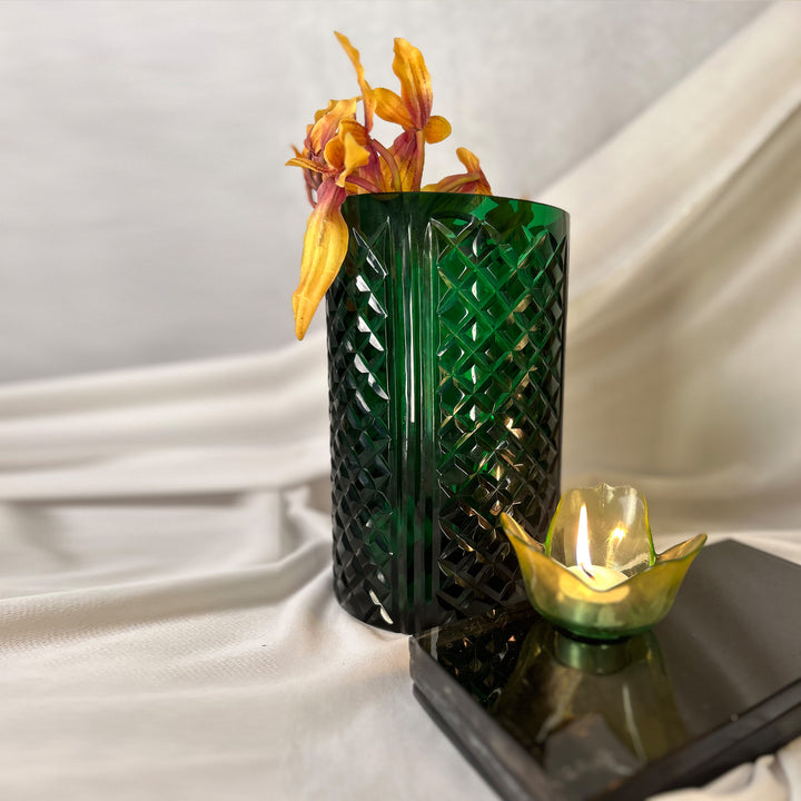 Green Cut Glass Vase Design Two