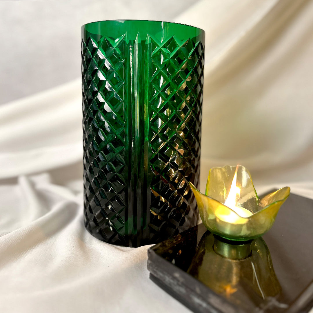 Green Cut Glass Vase Design Two