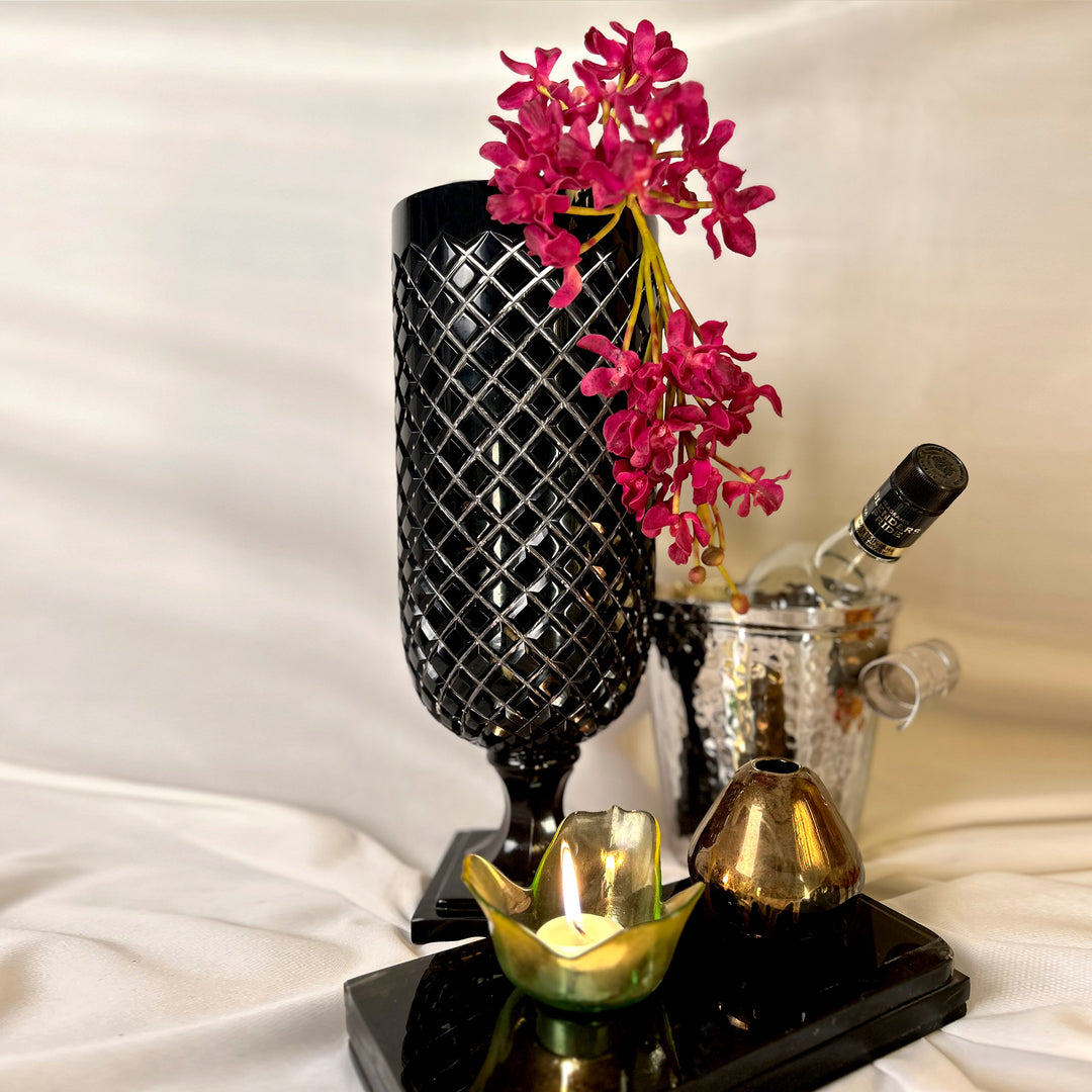 Black Cut Glass Vase