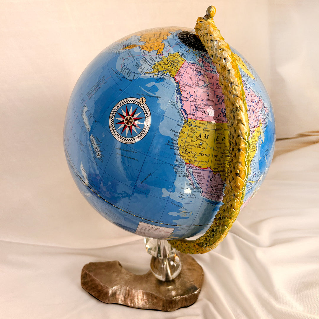 Luxe Blue Globe with Brass Base Large