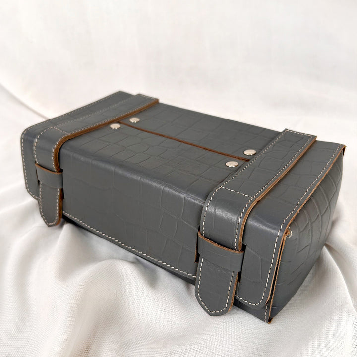 Grey Leather Tissue Holder