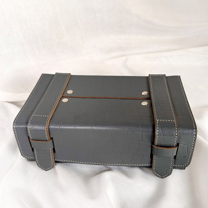 Grey Leather Tissue Holder