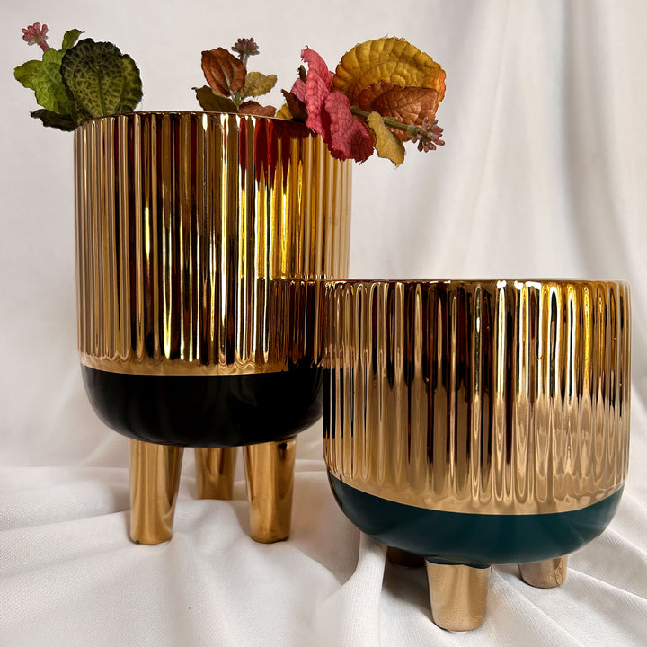 Luxe Gold, Black and Green Ceramic Planter Set