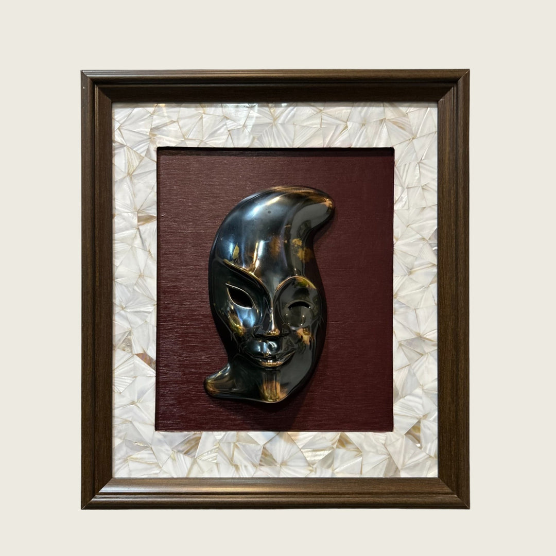 Art Noveau Brass Masks with Mother of Pearl Frame.