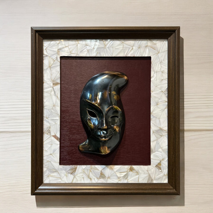 Art Noveau Brass Masks with Mother of Pearl Frame.