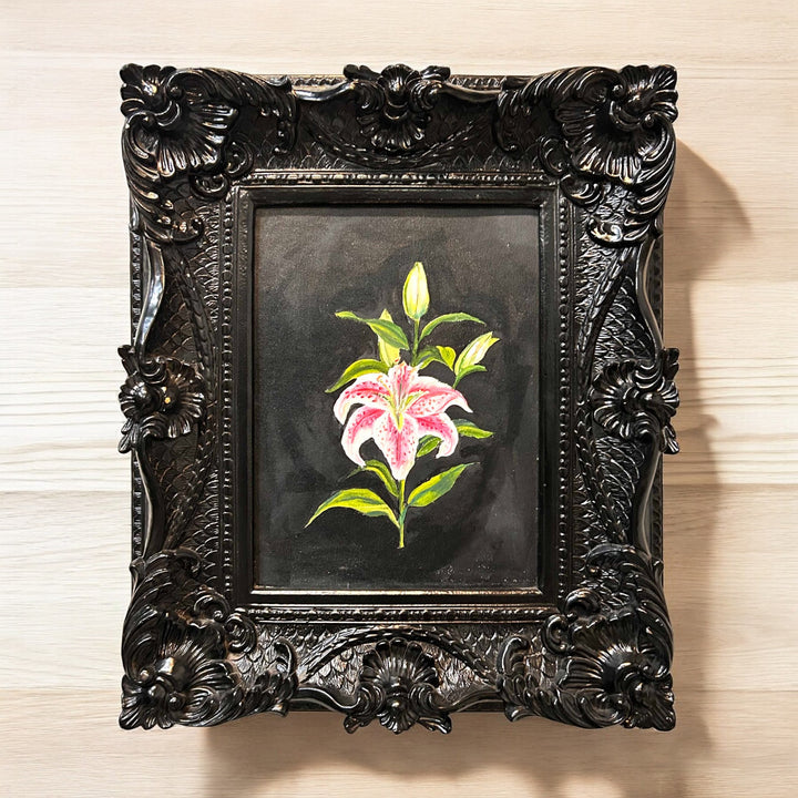 Baroque black frame with hand painted lily.