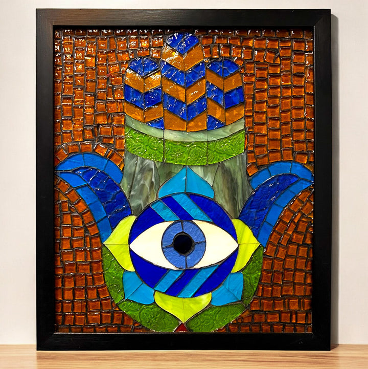 Glass Mosaic Hamsa Hand Design 1